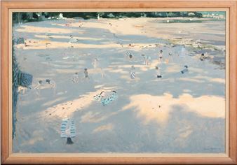 BEACH CHILDREN PLAYING LANDCAPE OIL PAINTING - Andrew Macara