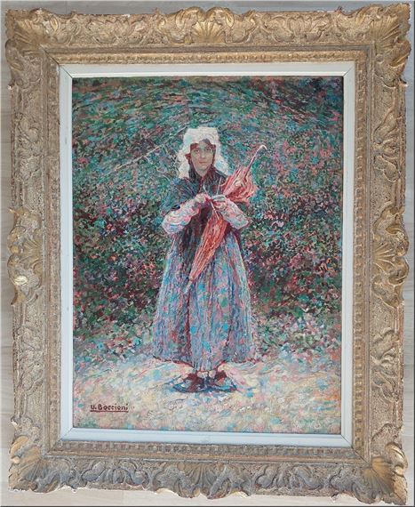 PORTRAIT OF A GIRL OIL PAINTING by Umberto Boccioni, early 20th century
