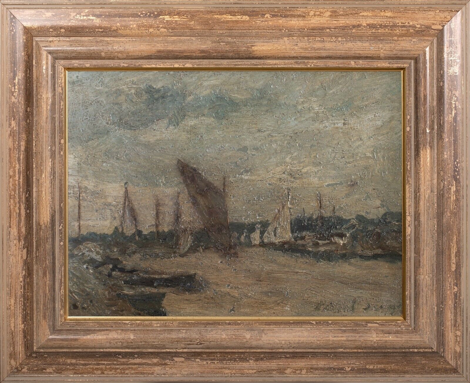 VIEW OF A BOATS IN SUFFOLK HARBOUR OIL PAINTING - Edward Brian Seago
