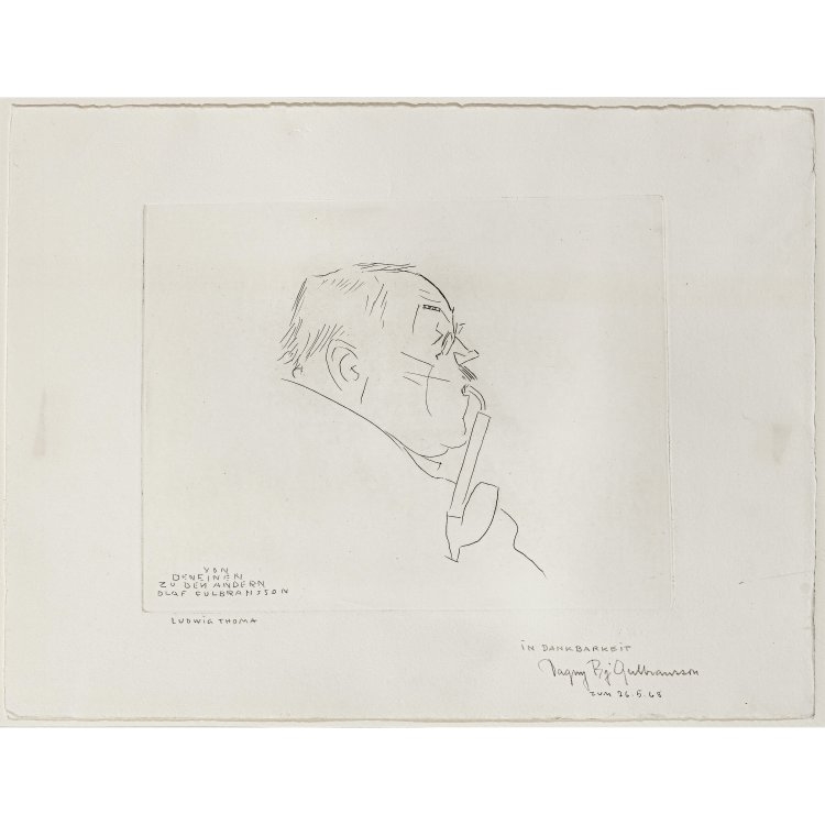 Artwork by Olaf Gulbransson, Darstellung des Ludwig Thoma im Profil, Made of Etching/handmade paper