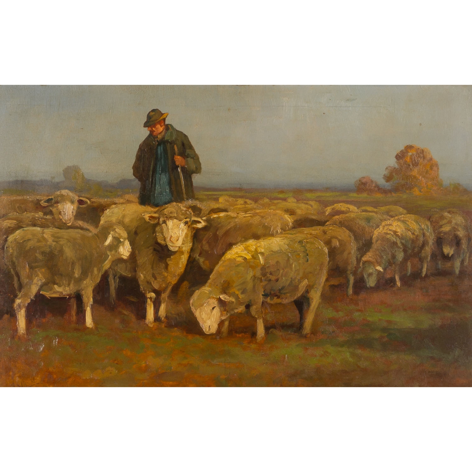 GREBE, Friedrich, ATTRIBUIERT (F. G.: 1850x1925), "Schäfer mit seiner Herde in Heidelandschaft - Fritz Grebe