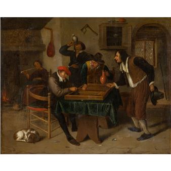 STEEN, Jan, ATTRIBUIERT (1626-1679), "Wirtshausinterieur mit Bauern beim Tricktrackspiel - Jan Steen