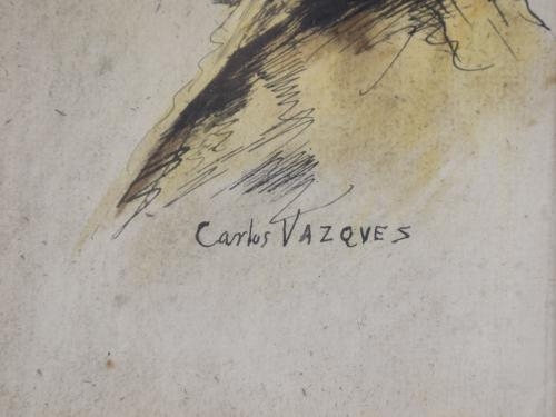 Artwork by Carlos Vázquez, PORTRAIT OF A MAN WITH A HAT, Made of Ink and watercolour on paper