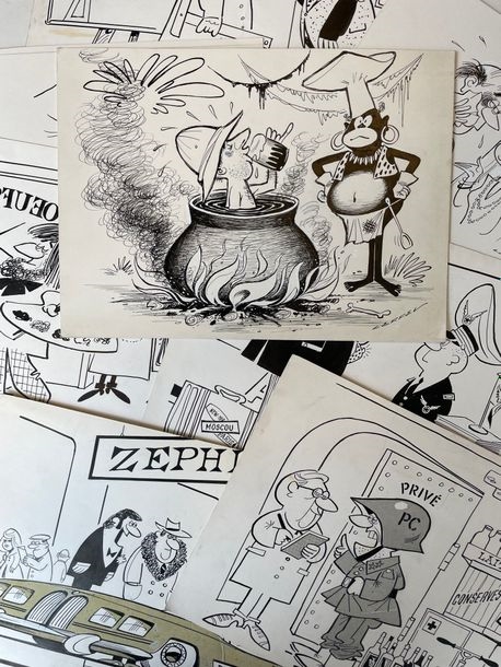 Jean Leffel | Set of 10 drawings. Ink and white gouache on card ...