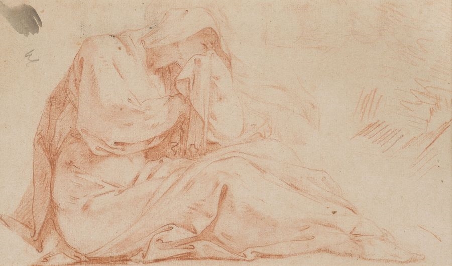 Artwork by Michel-Francois Dandré-Bardon, Grieving Woman, Made of Sanguine and estompe