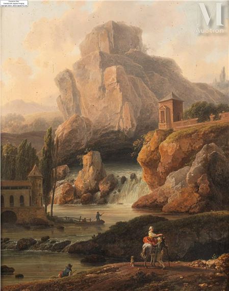 Femme à cheval près d’une cascade