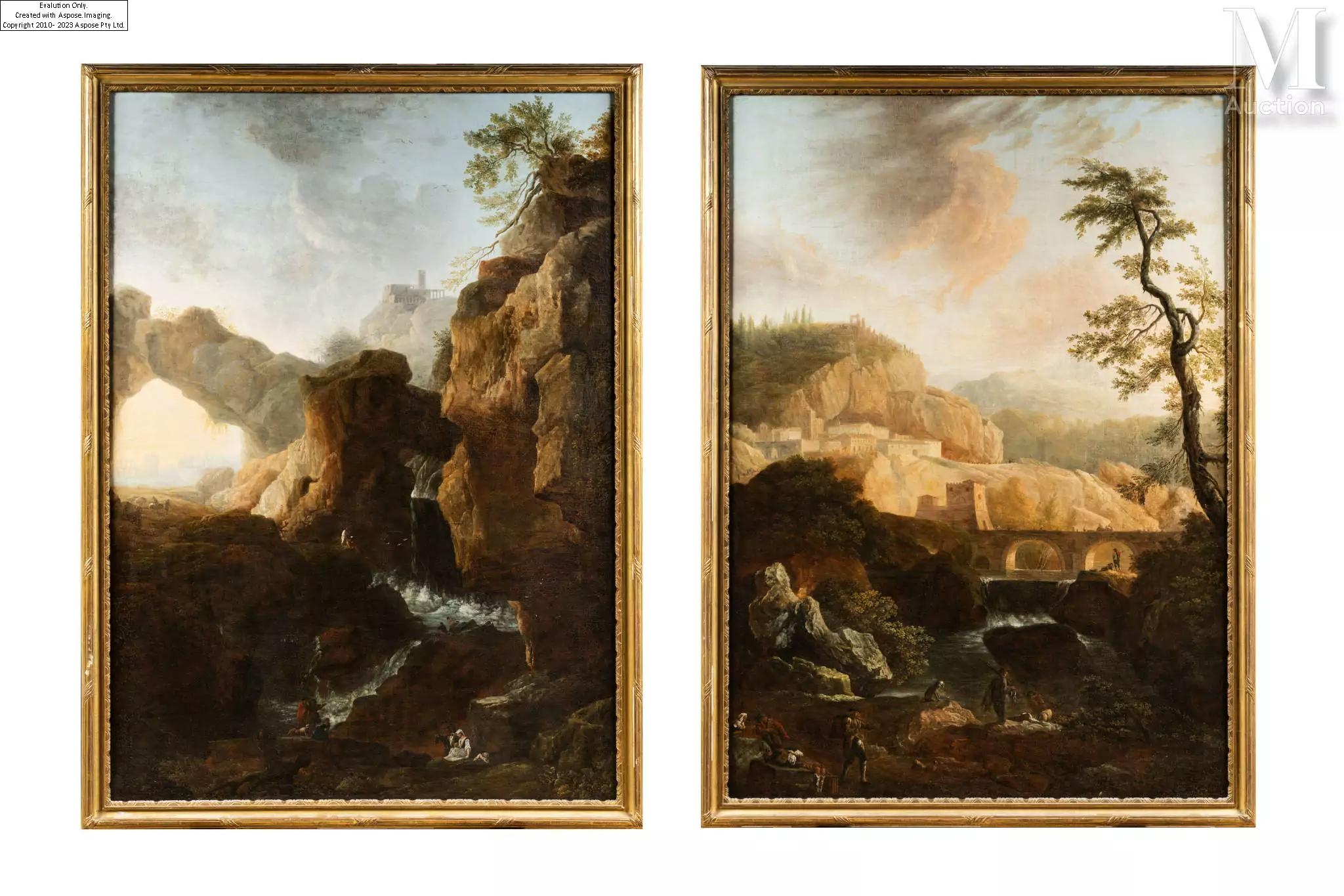 Artwork by Jean-Pierre-Xavier Bidauld, Paysages montagneux, Made of pair of canvases