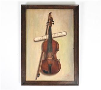 1935 VIOLIN TROMPE L'OEIL O/C SIGNED EDWARD DARCY - Edward Darcy