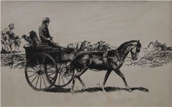 Farmer on a large Wheeled Gig off to Market - Fred Archer