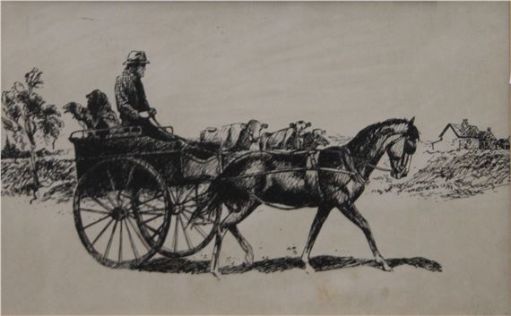 Farmer on a large Wheeled Gig off to Market - Fred Archer