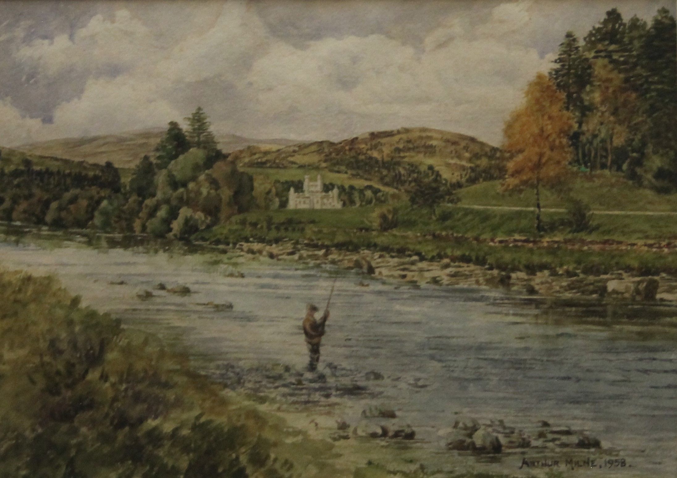 Artwork by Arthur Edward Milne, Fly Fishing, Made of watercolour