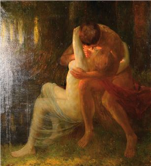 couple in a passionate embrace in the forest - Ernst Bernhard Marx