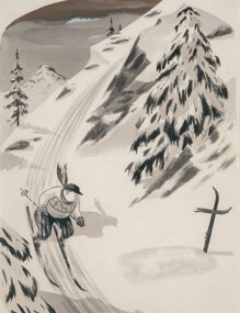 <b>Charles Addams (American, 1912-1988)</b><br> <i>Skier, The New Yorker magazine cartoon</i>, January 15, 1949<br> - Charles Addams