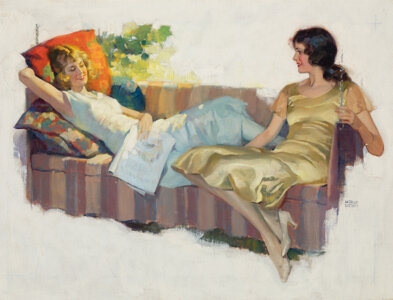 <b>Andrew Loomis (American, 1892-1959)</b><br> <i>Two Women on a Porch Swing</i>, circa 1930<br> by Andrew Loomis, circa 1930