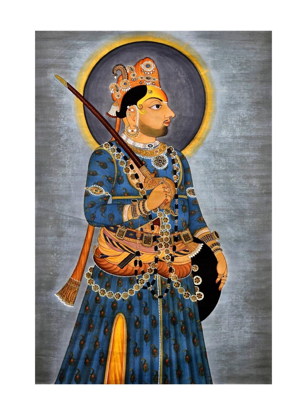 AN EXTREMELY FINE LARGE PORTRAIT OF A RULER ON CLOTH - Indian School, 19th Century