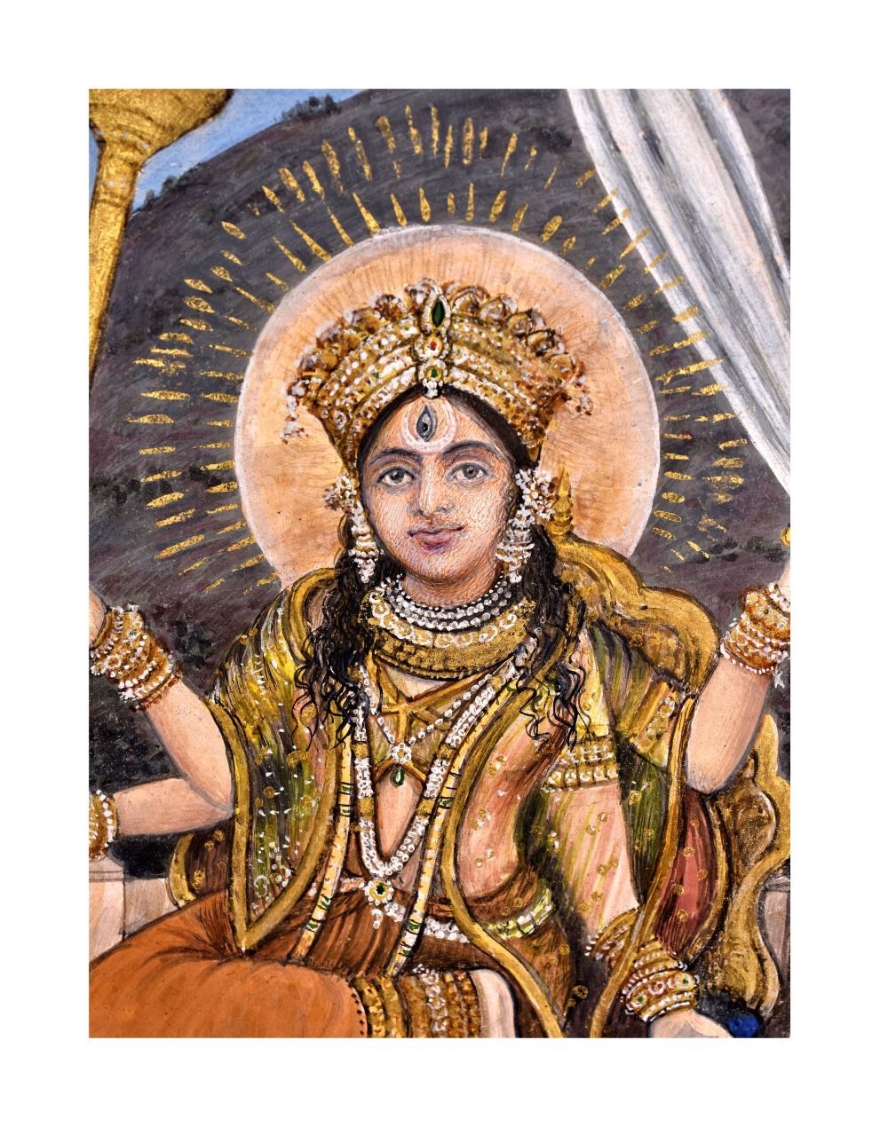 Indian School, 19th Century | DEVU SEATED ON A GOLDEN THRONE WITH A ...