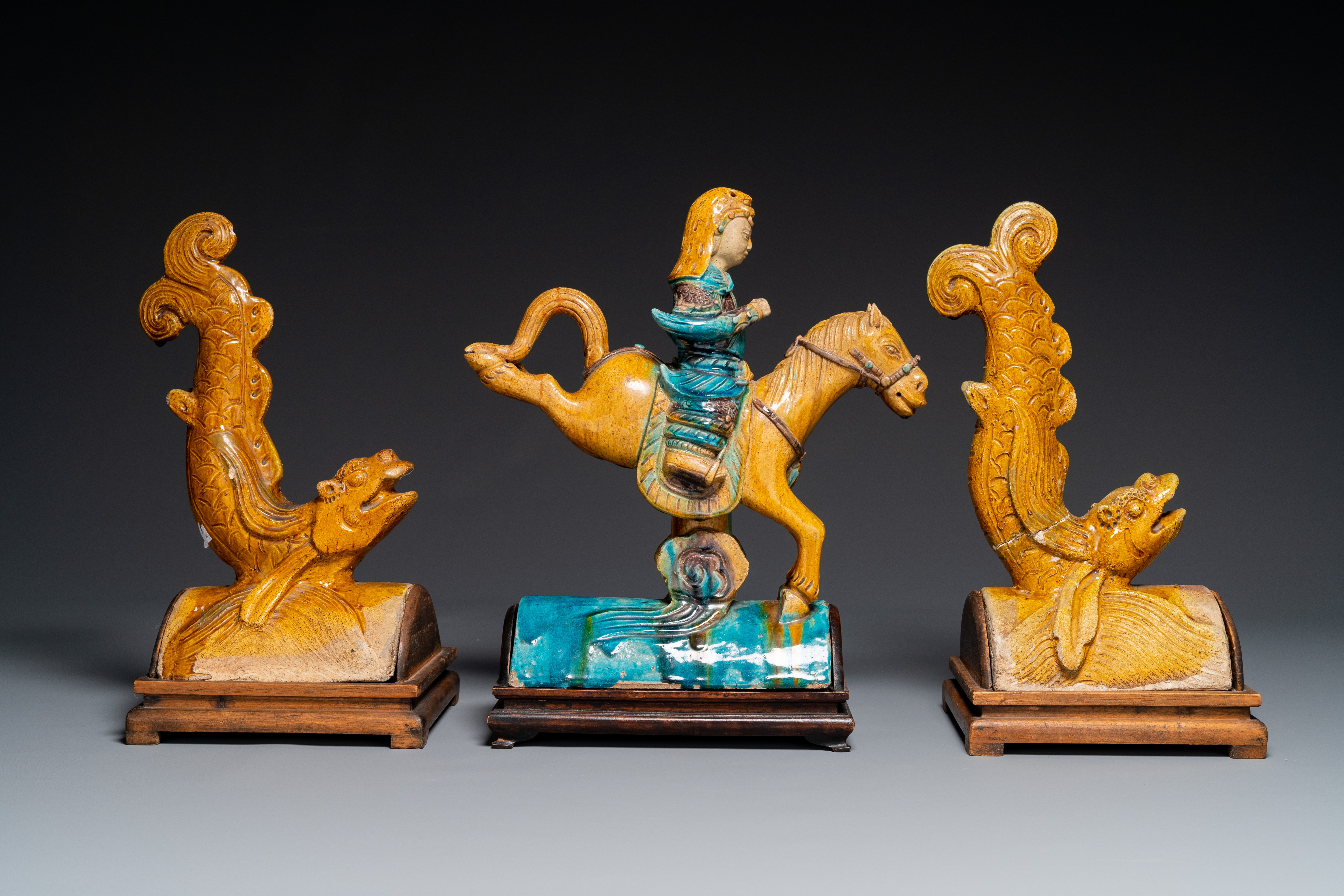 Chinese School | A pair of Chinese sancai roof tiles in the shape of a ...