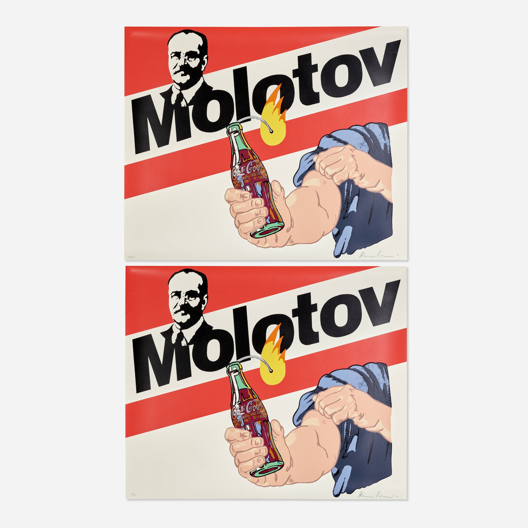 Artwork by Alexander Kosolapov, Molotov Cocktail (two works), Made of screenprint in colors