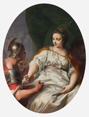 Cleopatra and the Pearl - Giovanni Antonio Pellegrini