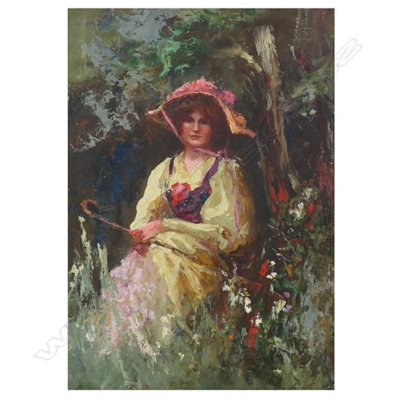 Portrait of the Artist's Daughter in a Dunedin Garden - Robert H.hawcridge