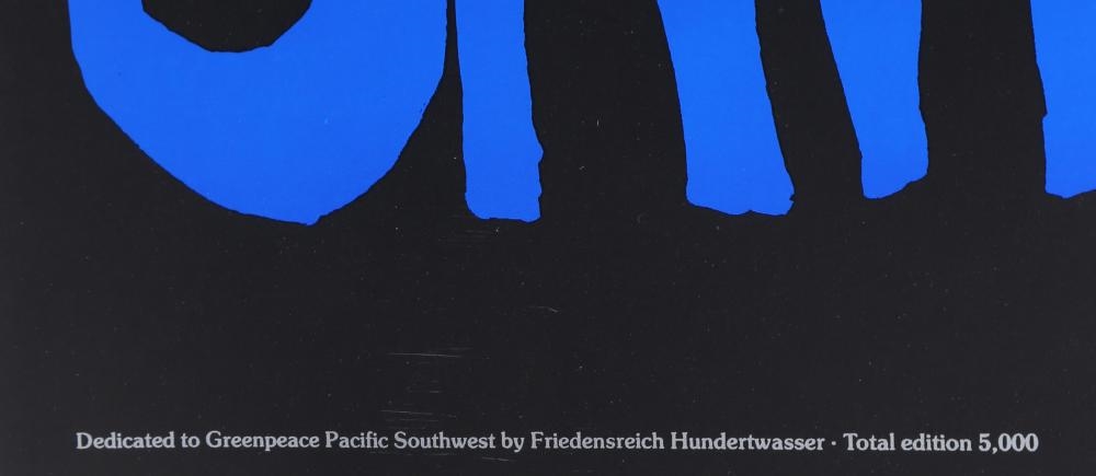 Artwork by Friedensreich Hundertwasser, SAVE THE WHALES, Made of OFFSET LITHOGRAPH WITH FOIL EMBOSSING