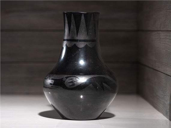 Maria Martinez
(San Ildefonso, 1887-1980)
Blackware Pottery Vase, with Avanyu 1923-1925 by Maria Montoya Martinez, 1923-1925