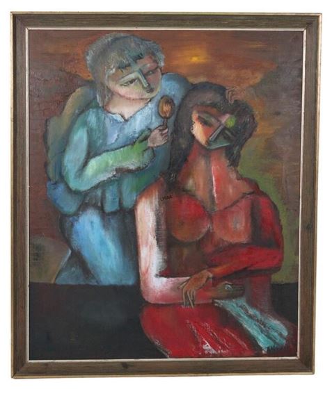 Alfred Rogoway | ALFRED ROGOWAY WOMEN DOING HAIR OIL ON PANEL | MutualArt