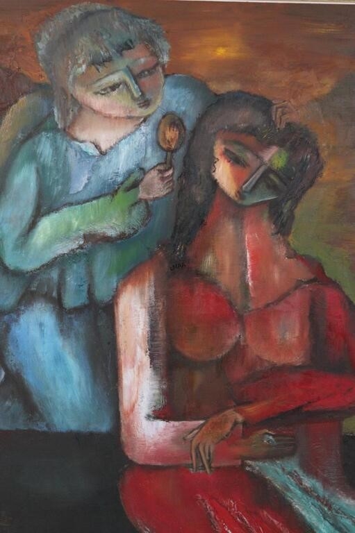 Alfred Rogoway | ALFRED ROGOWAY WOMEN DOING HAIR OIL ON PANEL | MutualArt
