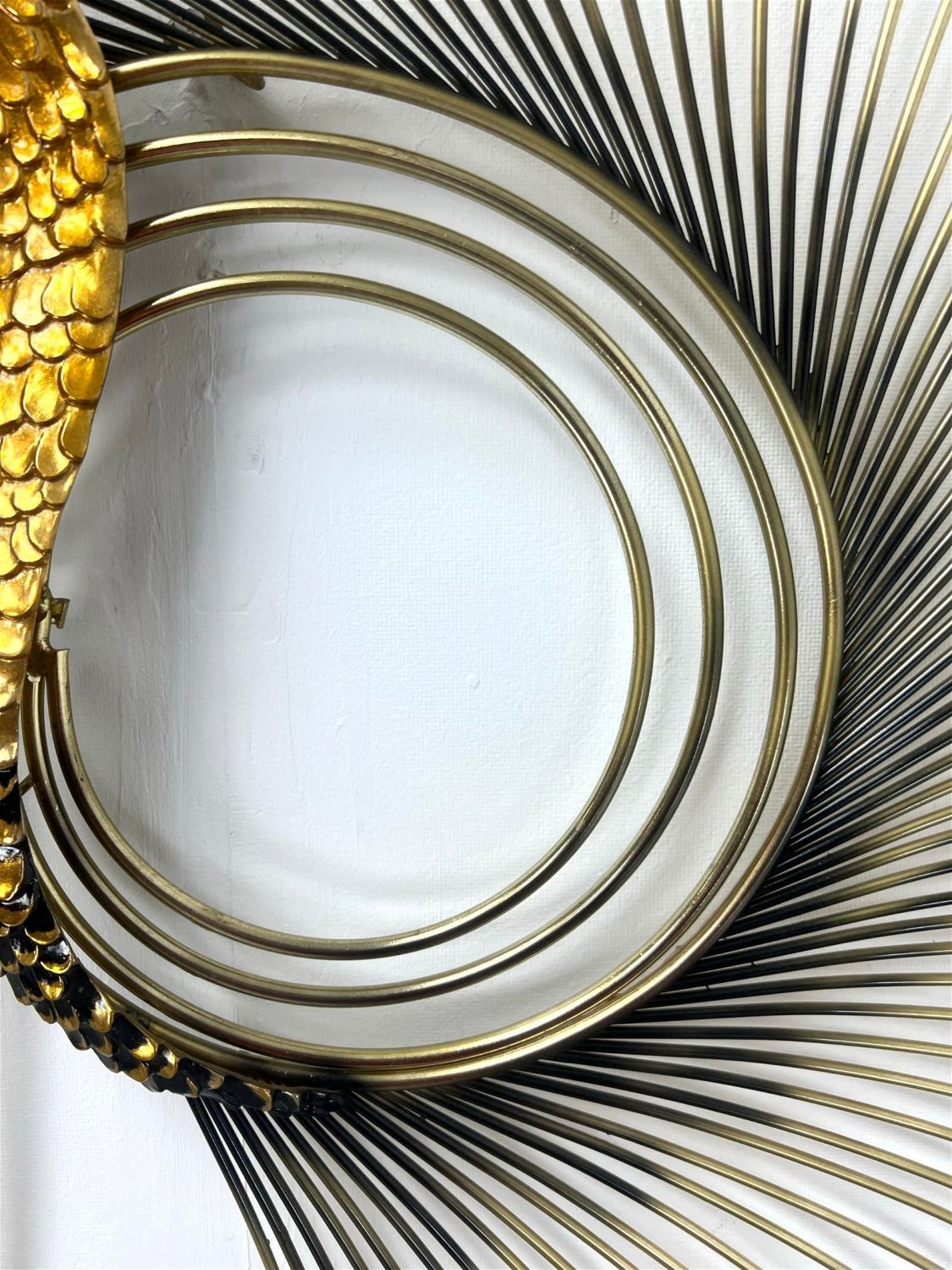 Curtis Jeré | Signed C Jere 1981 peacock wall sculpture. Brass ...