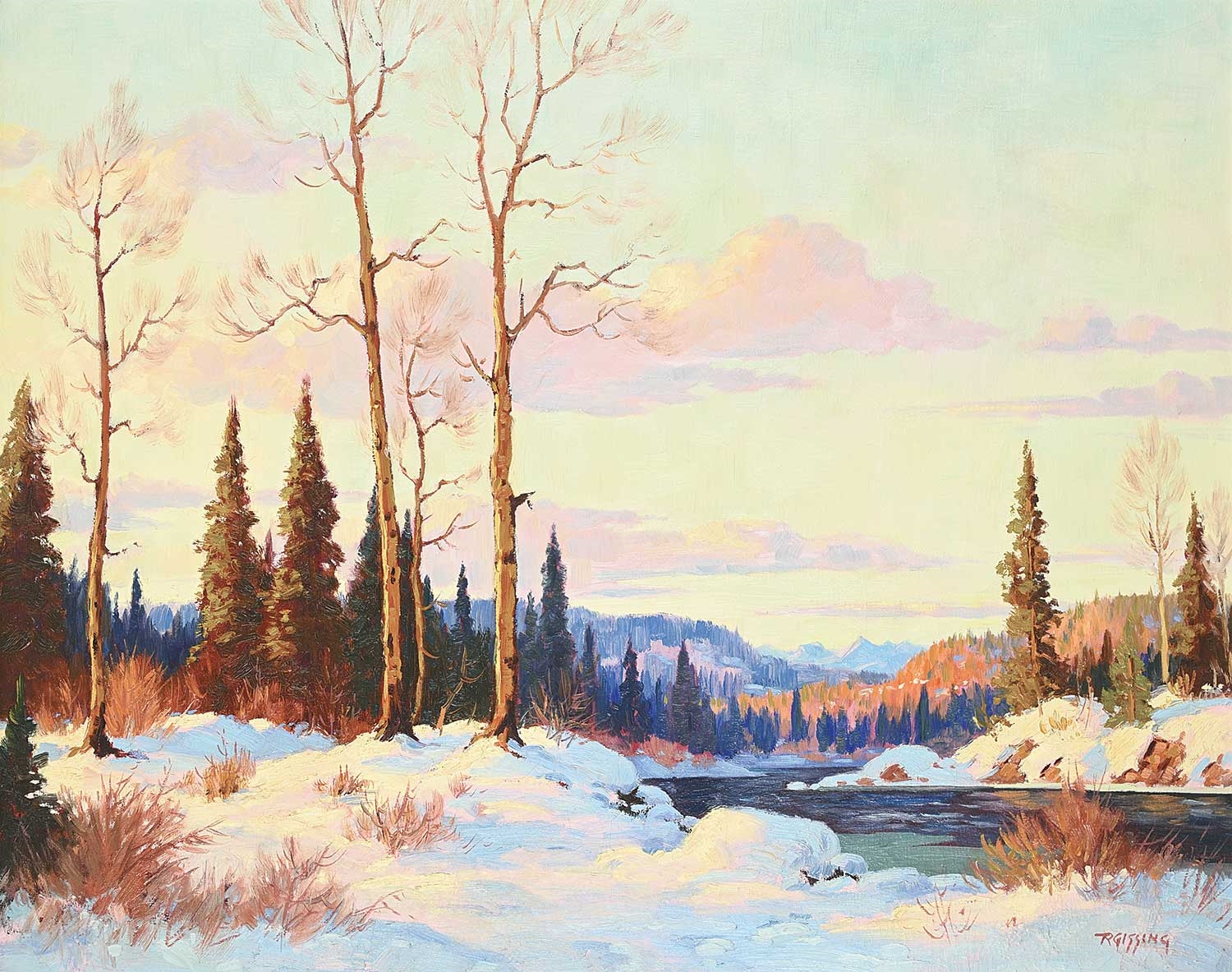 Artwork by Roland Gissing, Winter Evening in the Foothills, Made of oil on canvas