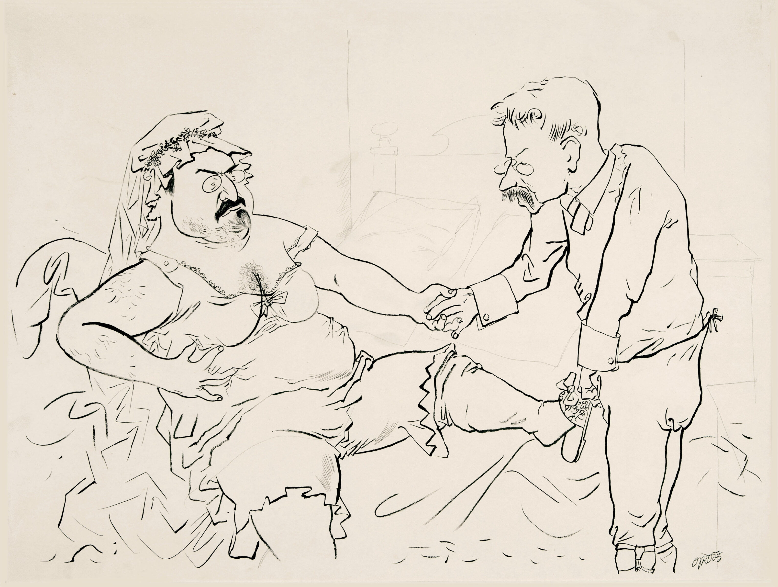 Ebert und Noske. Pinsel in Tusche u. Bleistift auf Büttenkarton. Um 1923. 52,5 x 65 cm, unter Passepartout. Unter Glas gerahmt - George Grosz