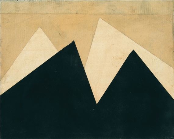 Schwarzweiße Aufgipfelung vor Hellblau. Tafel. Lack über Collage aus verschiedenen Papieren u. Tempera auf fester Pappe. 1970. 23,6 x 29,5 x 0,4 cm. Unter Glas gerahmt by Hermann Glöckner, 1970