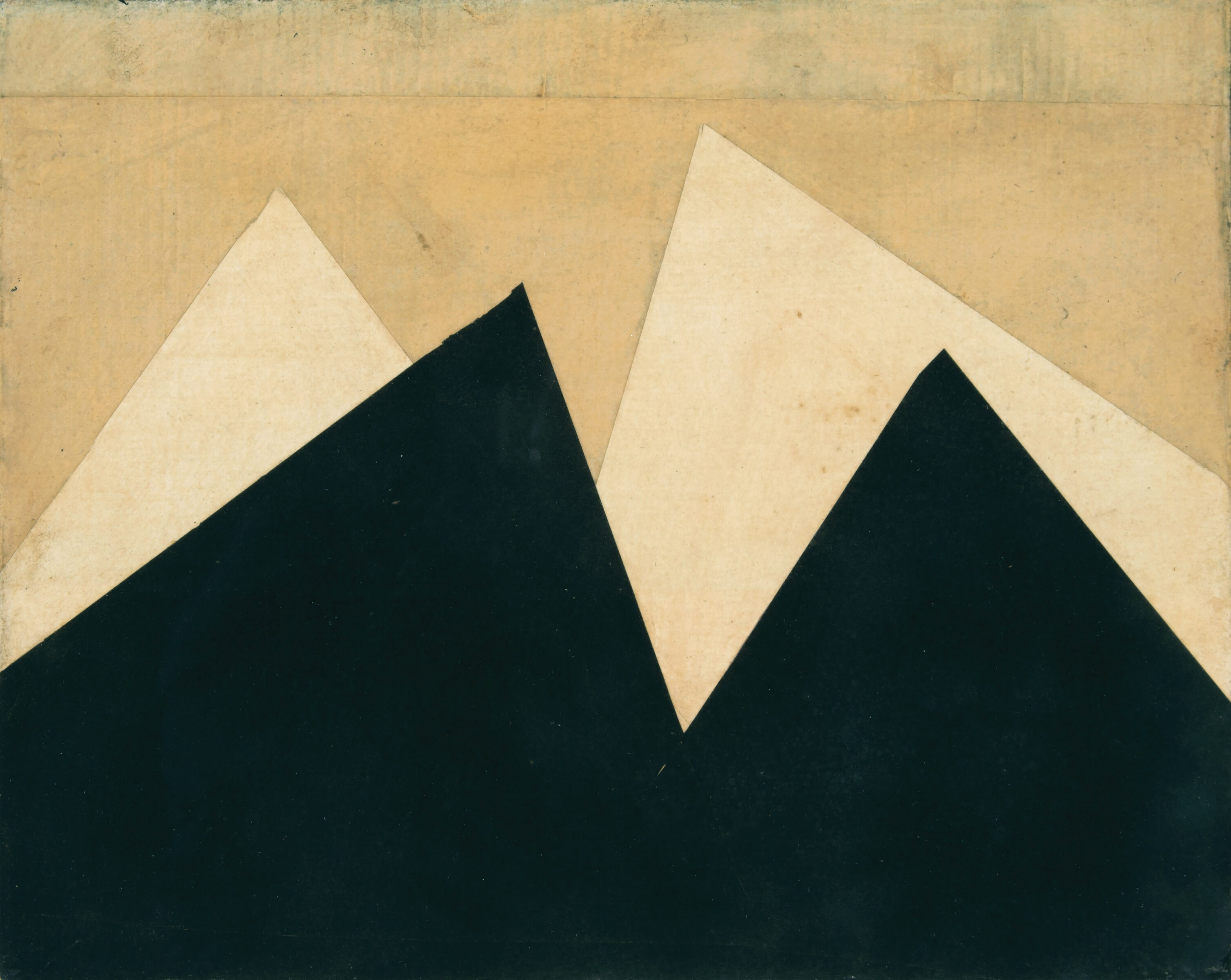 Artwork by Hermann Glöckner, Schwarzweiße Aufgipfelung vor Hellblau. Tafel. Lack über Collage aus verschiedenen Papieren u. Tempera auf fester Pappe. 1970. 23,6 x 29,5 x 0,4 cm. Unter Glas gerahmt, Made of Collage