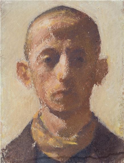 Selbstbildnis aus dem Urlaub. Farbkreide auf Papier auf Pappe. 1916. 21 x 16,5 cm. Unter Glas gerahmt