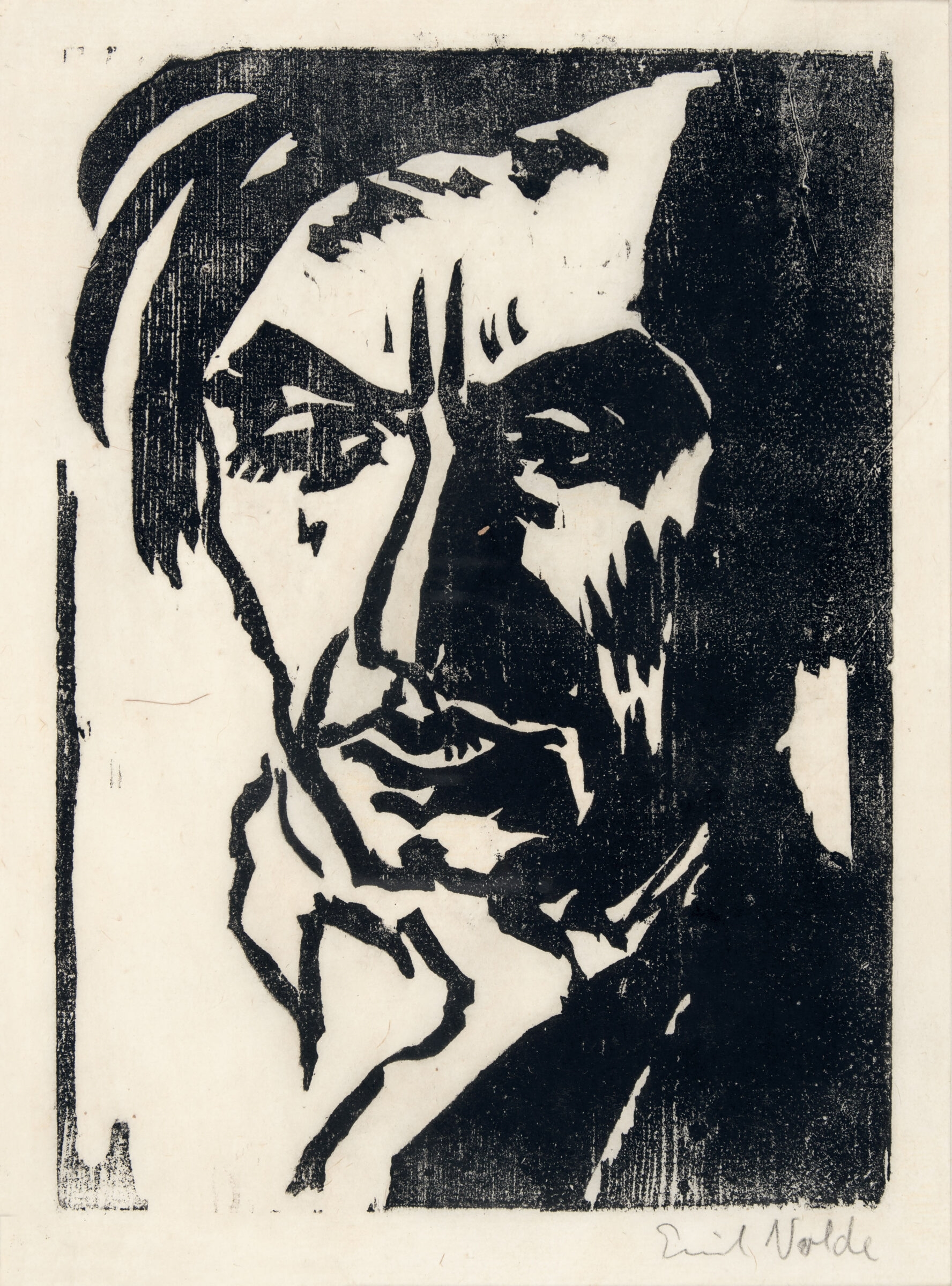 Der Sänger. Holzschnitt auf feinem Bütten. 1911. 23 x 16,4 (31,4 x 25 ) cm, unter Passepartout. Unter Glas gerahmt - Emil Nolde