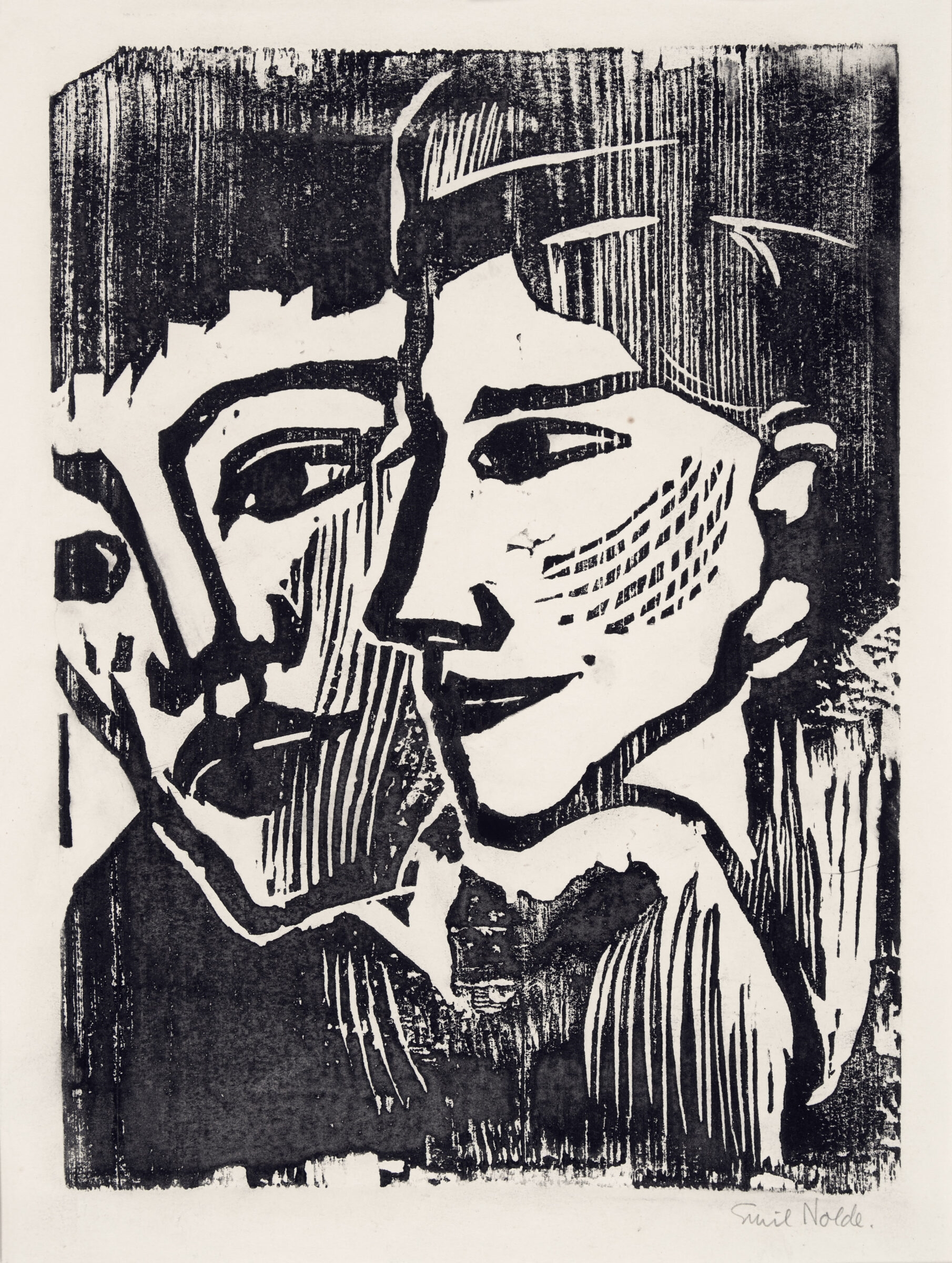 Doppelbildnis. Holzschnitt auf Karton. 1937. 31,5 x 23,1 (39,4 x 30,3) cm, unter Passepartout. Unter Glas gerahmt - Emil Nolde