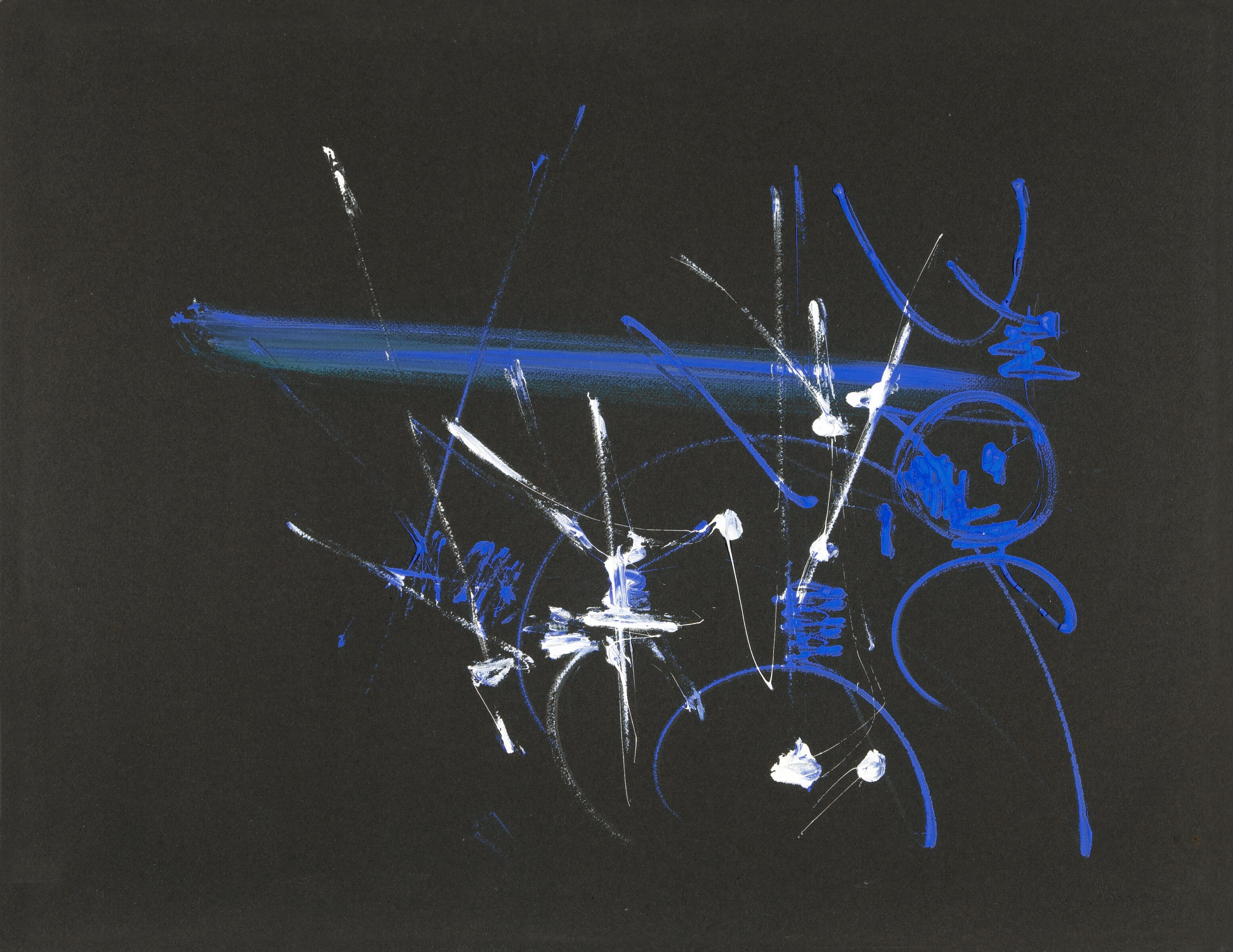 Composition sur fond noir. Öl auf schwarzem Karton auf Leinwand. 1956. 50,2 x 65 cm, unter Passepartout. Unter Glas gerahmt - Georges Mathieu