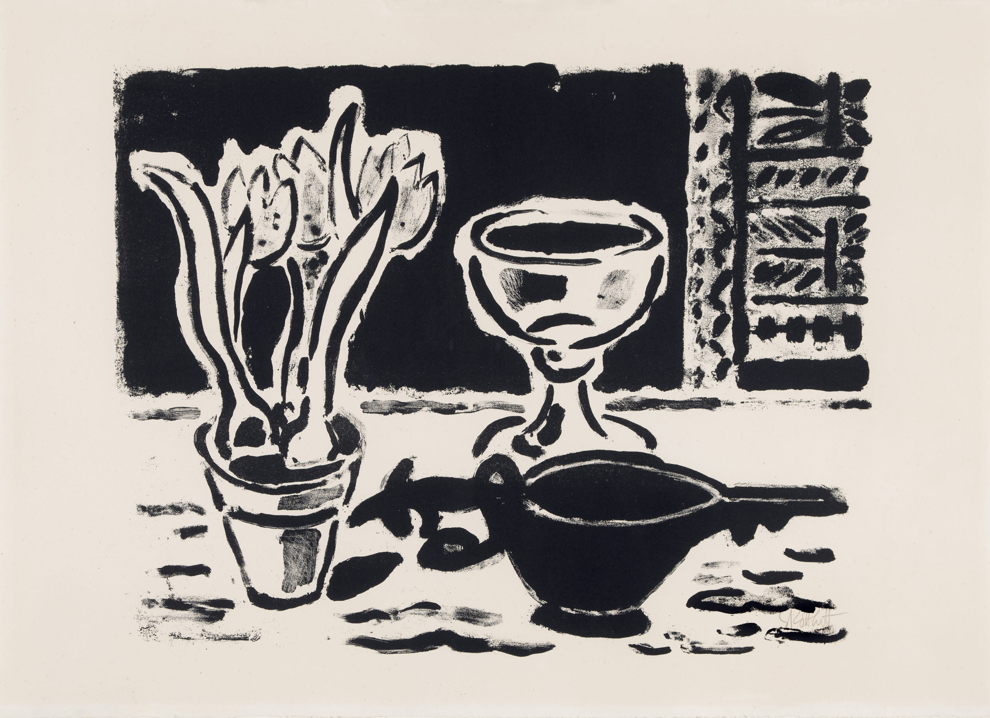 Stilleben mit Krokustopf. Lithographie auf leichtem Karton. 1953/54. 44 x 55,9 (53 x 74) cm. Unter Glas gerahmt - Karl Schmidt-Rottluff