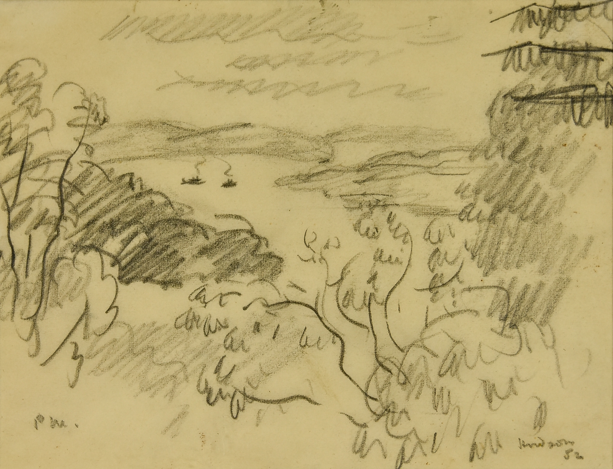 Paul Maze | Paul Maze (1887-1979) - Pencil drawing - The Hudson River ...