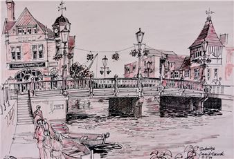 David Peacock (20th Century) - Ink and watercolour - "Tonbridge - David Peacock, 20th Century