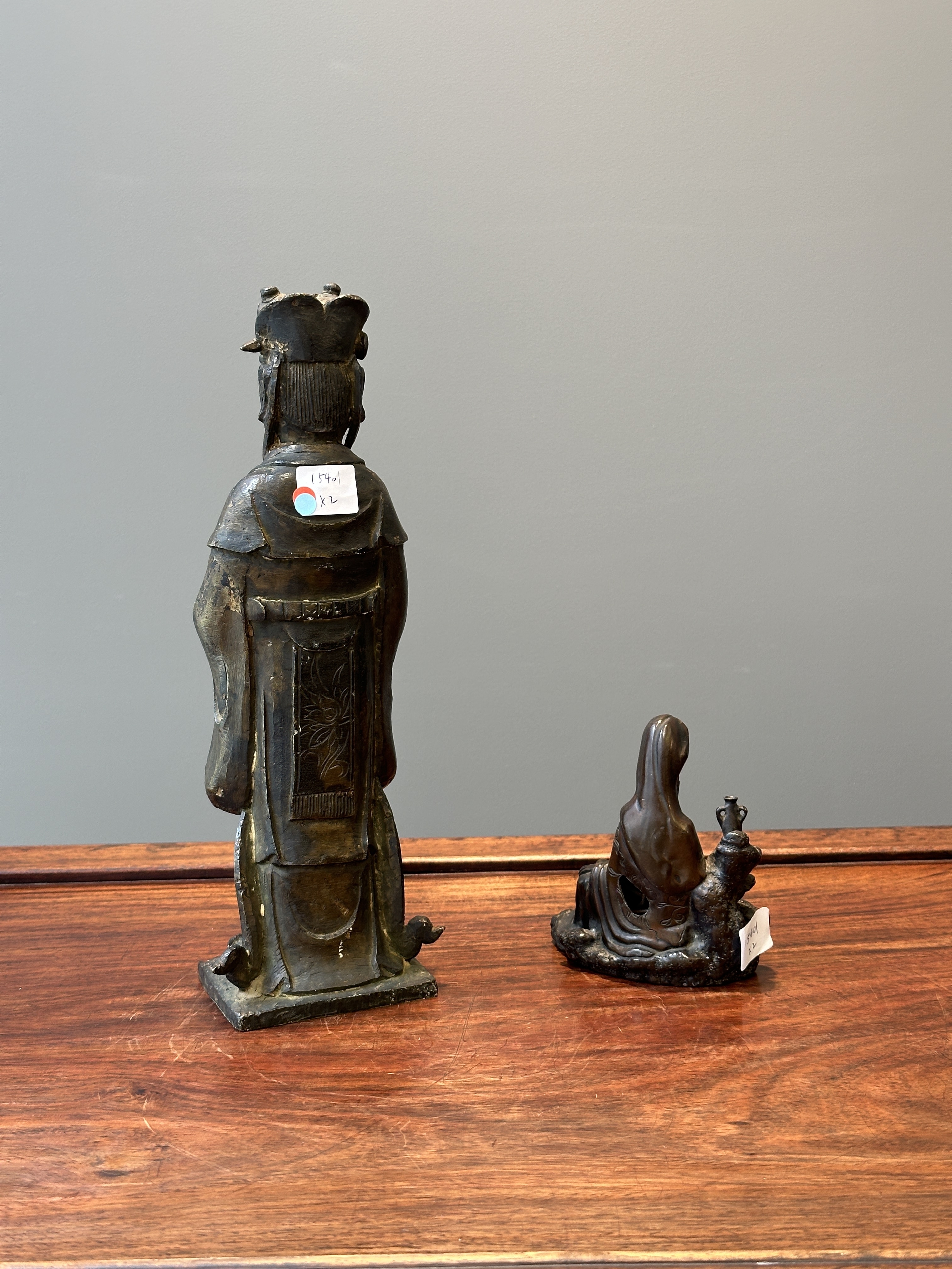 Chinese School | Two Chinese bronze figures of Wenchang and Guanyin ...