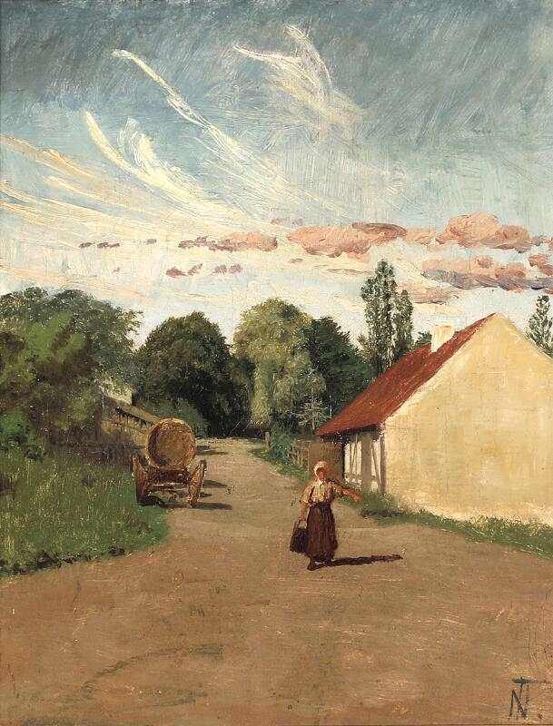 A milk maid walking from the cowshed - Thorvald Simon Niss