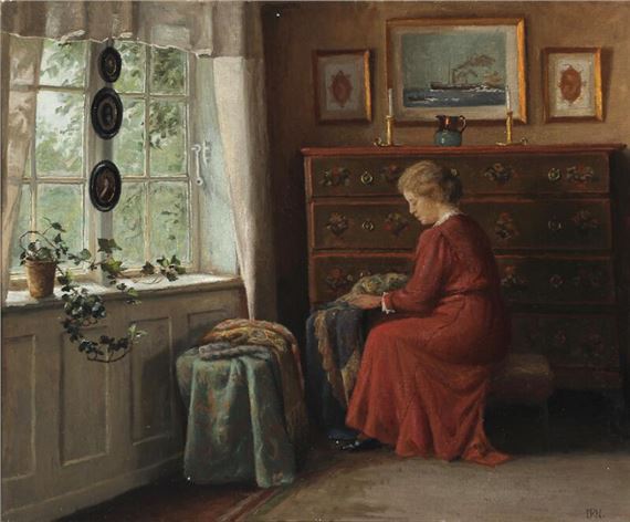 A woman from Læsø in the living room by Marinus Nielsen, 1970