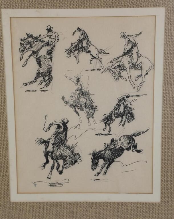 Edward Borein | Edward Borein Pen and Ink Rodeo Cowboy Drawing | MutualArt
