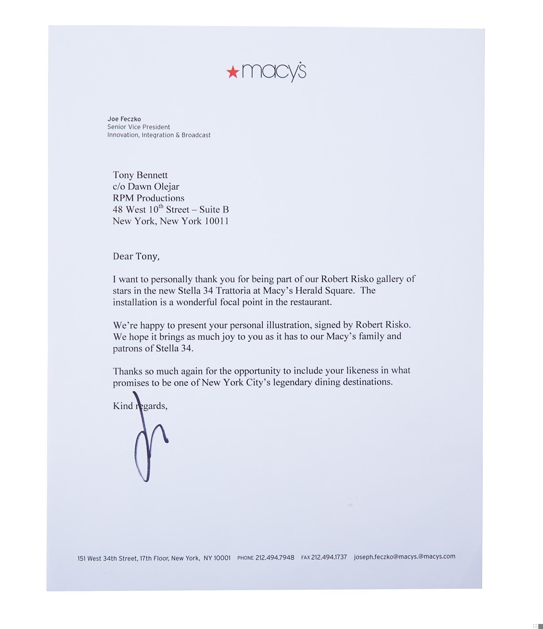 Robert Risko | Tony Bennett | Robert Risko Signed Stella 34 Trattoria ...