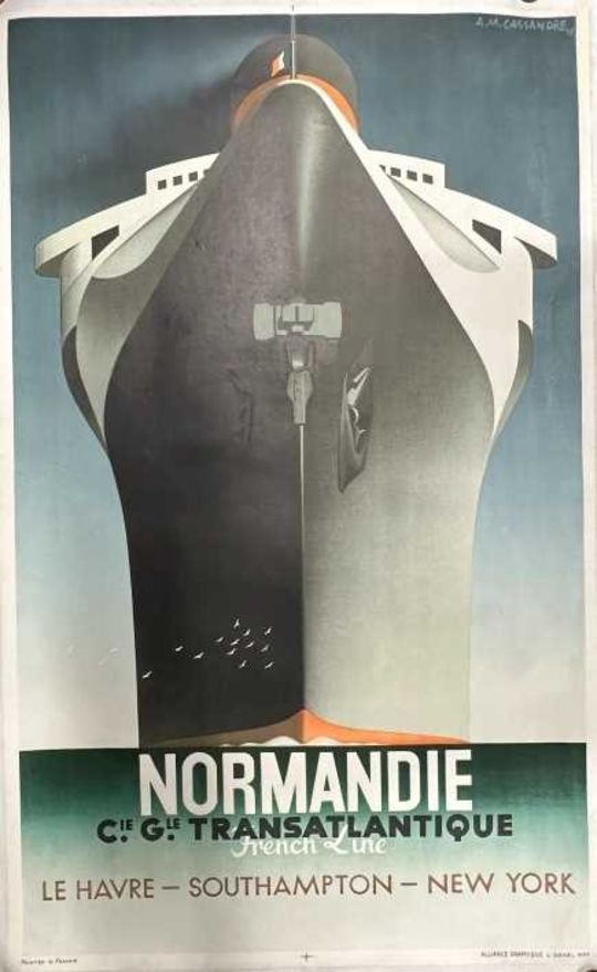 ADOLPHE MOURON CASSANDRE (1901-1968) lithographic poster printed in colours of Normandie circa 1935 - A.M. Cassandre