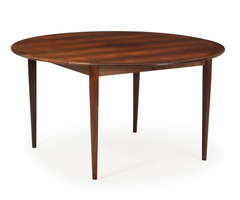 Circular rosewood dining table with two extra leaves with rail - Grete Jalk