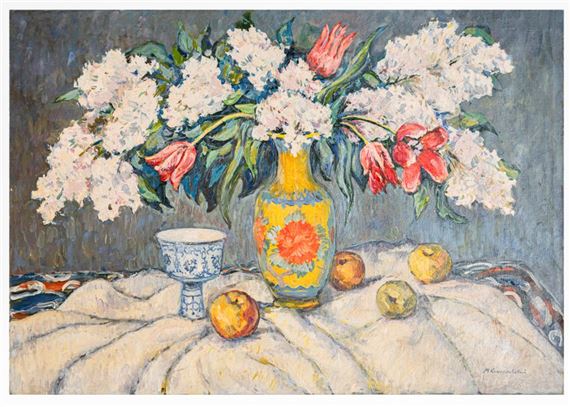 Still life with flowers and apples by Mikhail Petrovic Konchalovsky