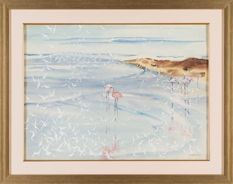 Artwork by Richard Cheales, Flamingos, Made of watercolour on paper
