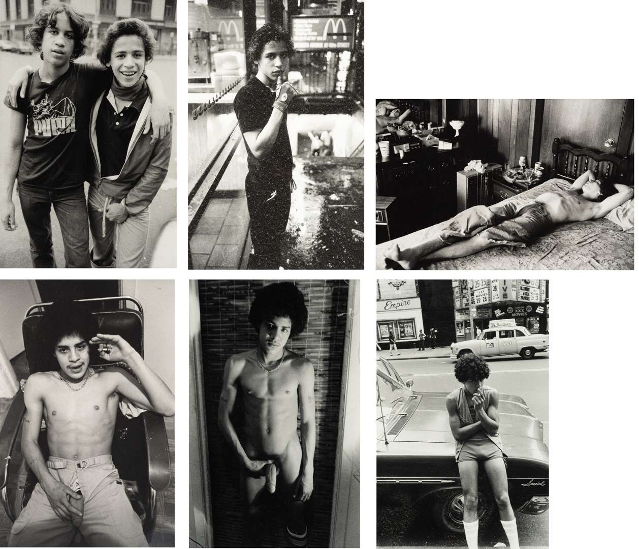 Teenager asleep (1975); Children of Alcoholics (Father and Son) (1986); 'Vinnie', 'Bobby' and four other prints from the series '42nd Street' (1978/79 - Larry Clark
